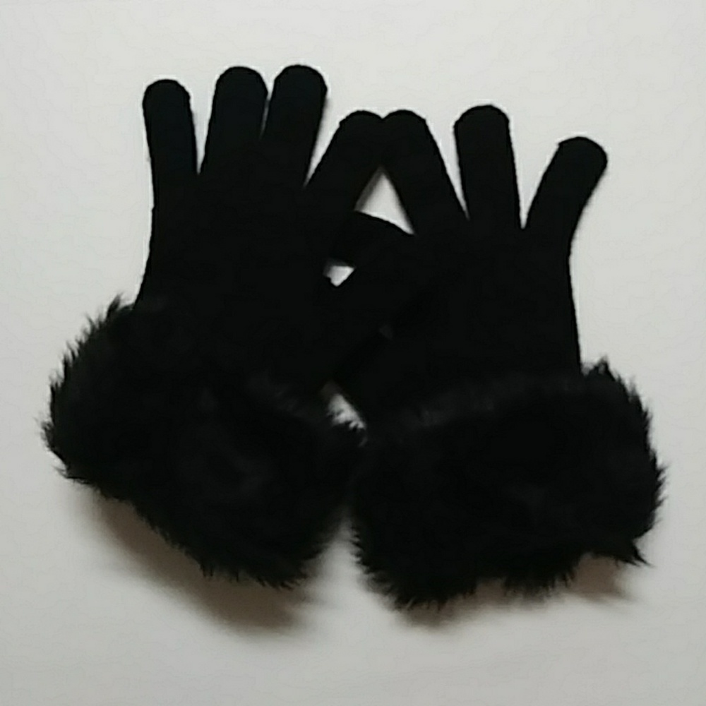 Faux Fur Black Gloves